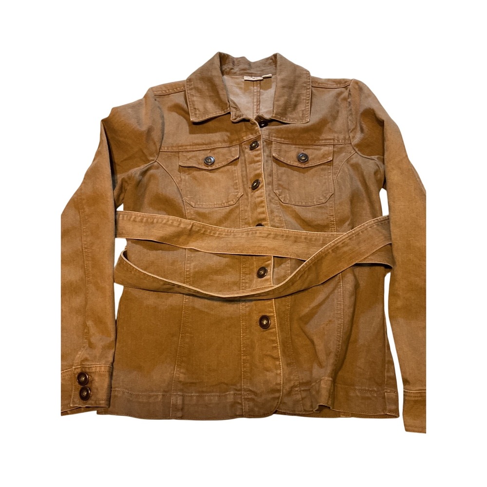 Cato Womens Tan Belted‎ Jacket Size Medium Cotton Blend Casual Workwear